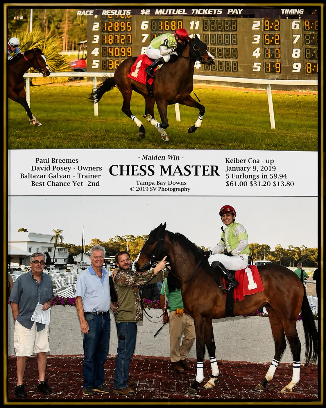 Chess Master winner's circle photo — Tampa Bay Downs — 1/9/19