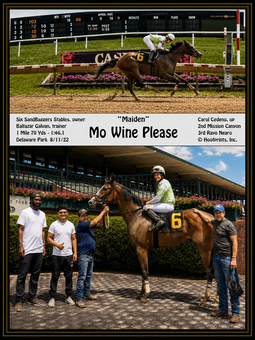 Mo Wine Please winner's circle photo — Delaware Park — 8/11/22