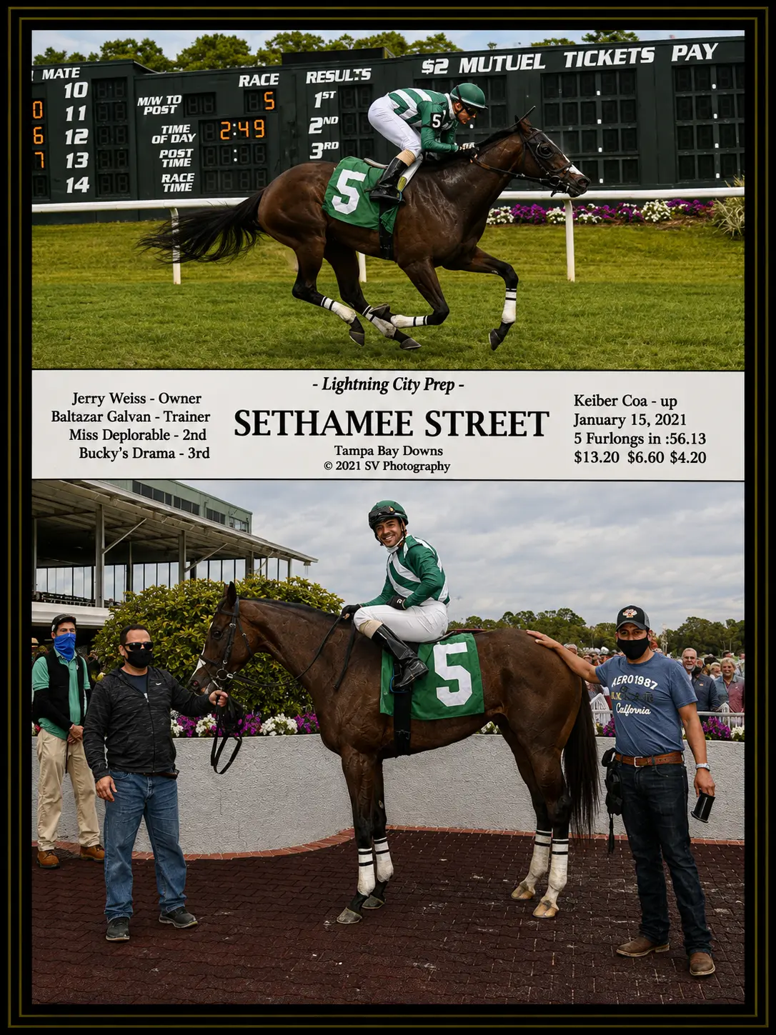 Sethamee Street winner's circle photo — Tampa Bay Downs — 1/15/21