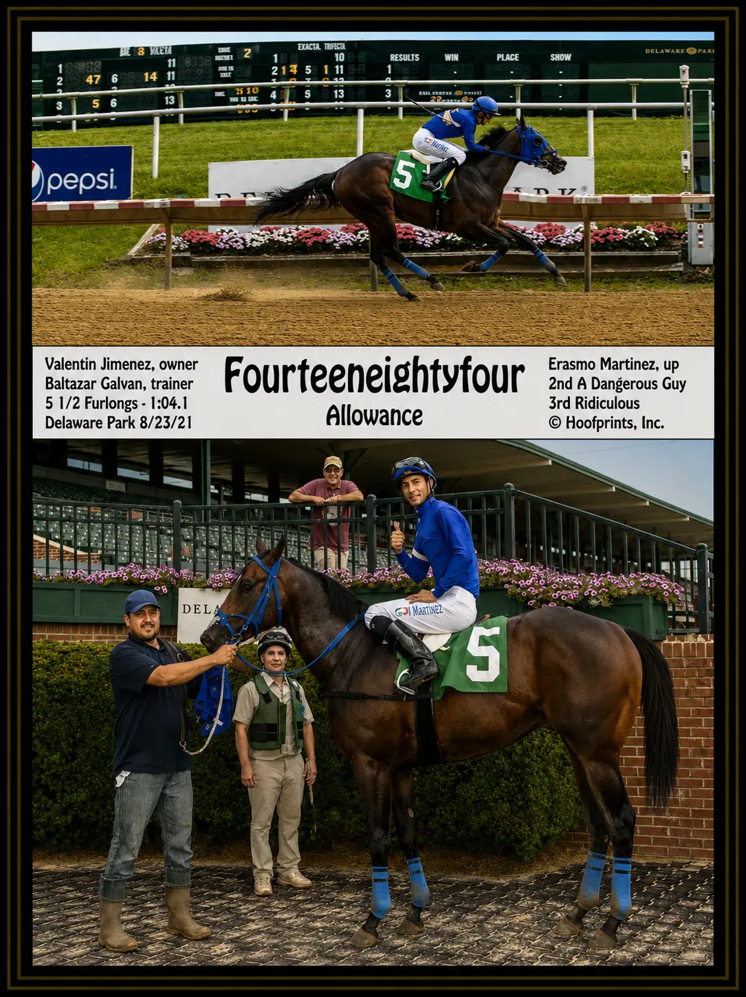 Fourteeneightyfour winner's circle photo — Delaware Park — 8/23/21