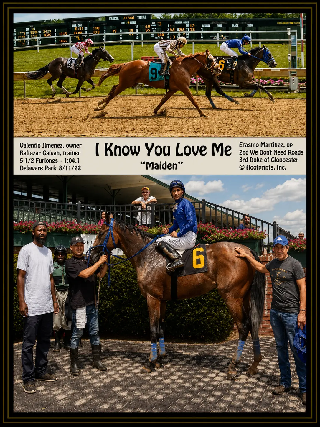 I Know You Love Me winner's circle photo — Delaware Park — 8/11/22