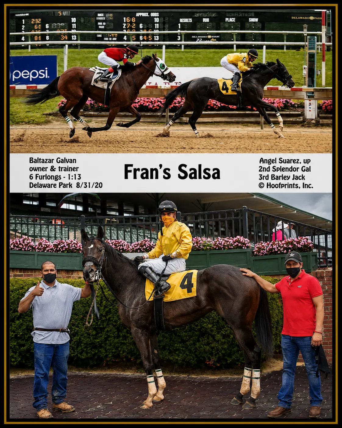 Fran's Salsa winner's circle photo — Delaware Park — 8/31/20