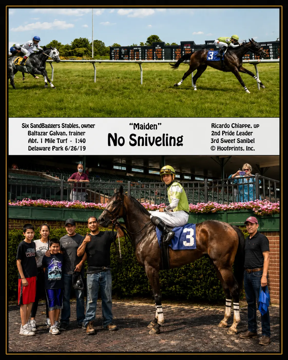 No Sniveling winner's circle photo — Delaware Park — 6/26/19